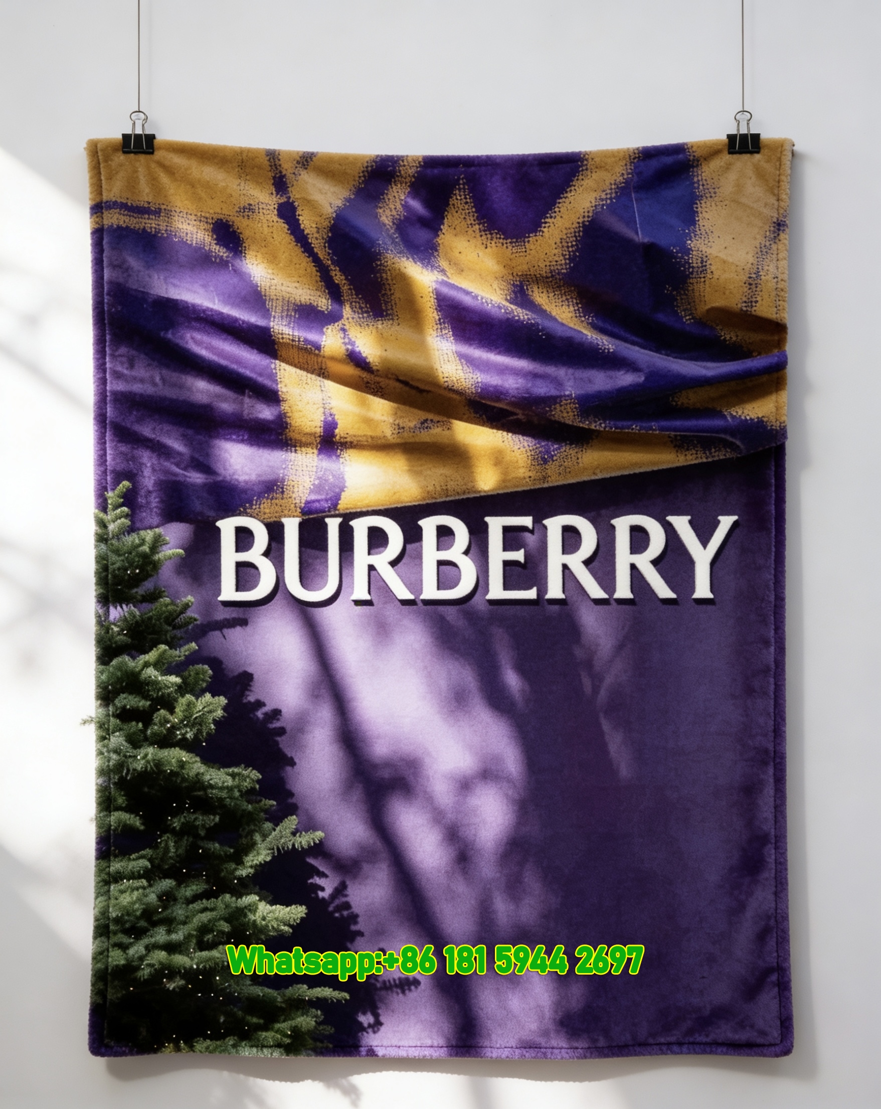 Burberry Purple & Gold Storefront Print Flannel Sofa Throw Blanket B222